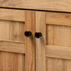 Kirklands Home Oak 2-Door Grid Shoe Storage Cabinet Tan