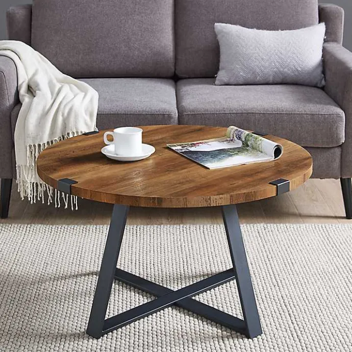 Outlet Kirklands Home Oak Urban Rustic Round Coffee Table Brown