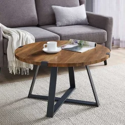 Outlet Kirklands Home Oak Urban Rustic Round Coffee Table Brown