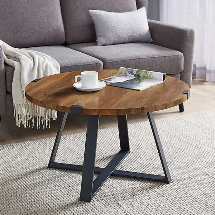 Outlet Kirklands Home Oak Urban Rustic Round Coffee Table Brown