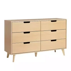 Hot Kirklands Home Oak Wood Simple Grooved Handle 6-Drawer Dresser Tan