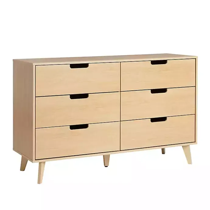 Hot Kirklands Home Oak Wood Simple Grooved Handle 6-Drawer Dresser Tan