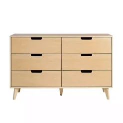 Hot Kirklands Home Oak Wood Simple Grooved Handle 6-Drawer Dresser Tan