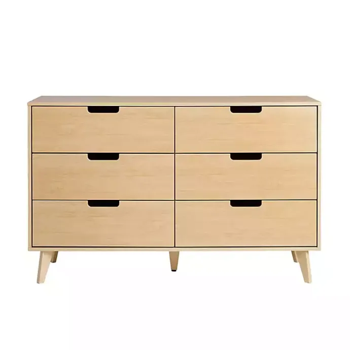 Hot Kirklands Home Oak Wood Simple Grooved Handle 6-Drawer Dresser Tan