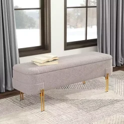 Outlet Kirklands Home Oatmeal Shearling Upholstered Storage Bench Tan