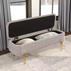 Outlet Kirklands Home Oatmeal Shearling Upholstered Storage Bench Tan