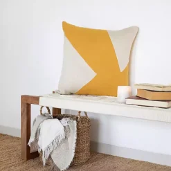 Sale Kirklands Home Ochre & Ivory Geometric Colorblock Throw Pillow Yellow