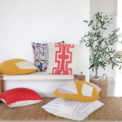 Sale Kirklands Home Ochre & Ivory Geometric Colorblock Throw Pillow Yellow