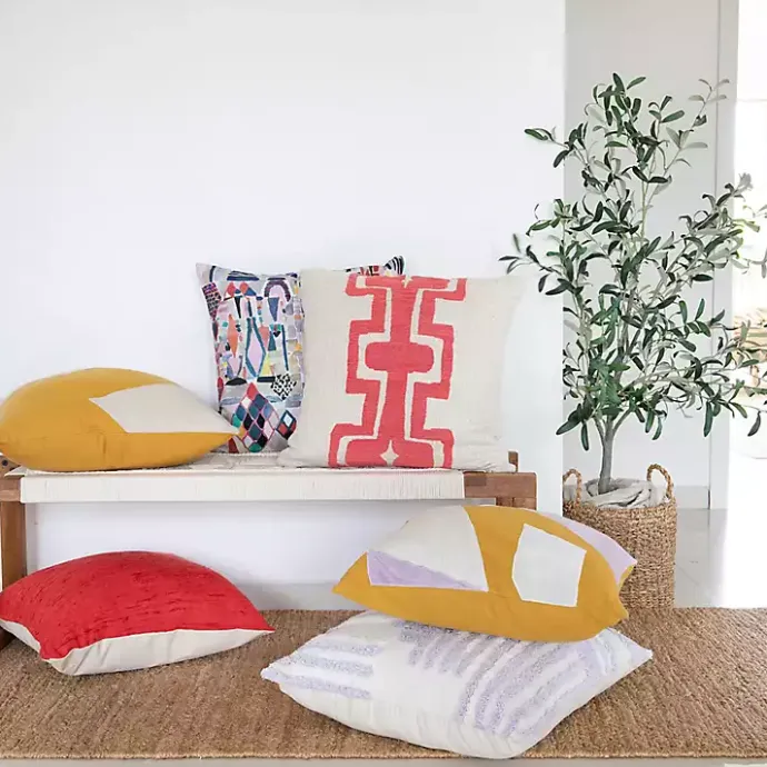 Sale Kirklands Home Ochre & Ivory Geometric Colorblock Throw Pillow Yellow