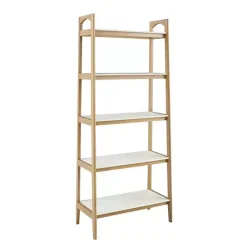 Online Kirklands Home Off White Wood Shelves with Natural Frame Bookcase