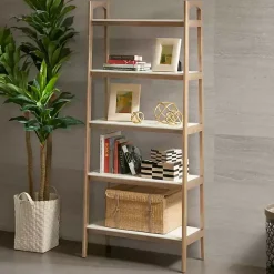 Online Kirklands Home Off White Wood Shelves with Natural Frame Bookcase