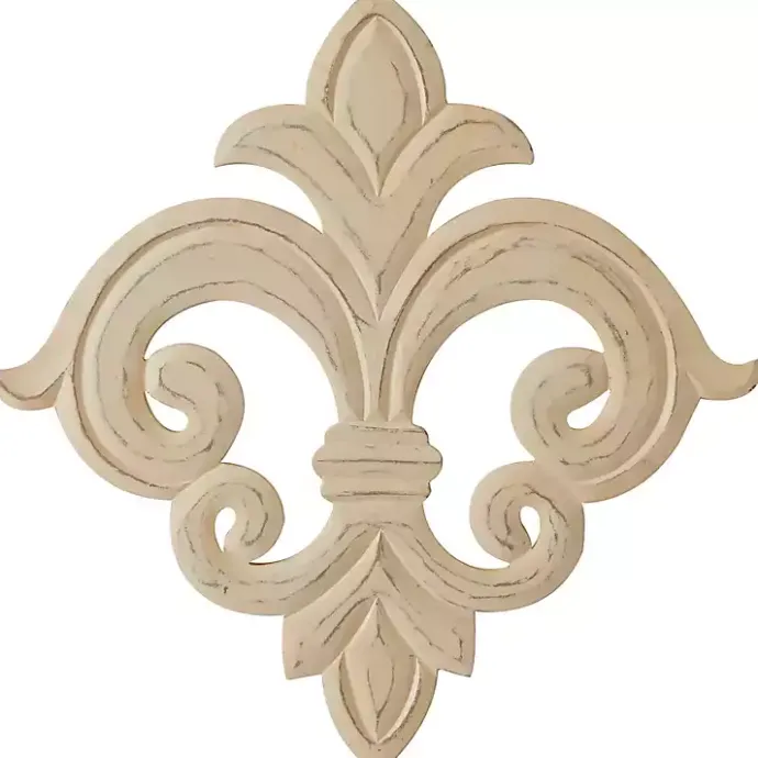 New Kirklands Home Off-White Distressed Fleur De Lis Wall Decoration Ivory