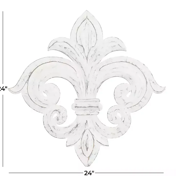 New Kirklands Home Off-White Distressed Fleur De Lis Wall Decoration Ivory