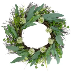 Best Kirklands Home Olive Branch and Flower Buds Spiral Wreath Green