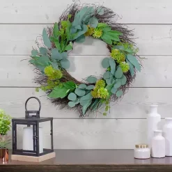 Best Kirklands Home Olive Branch and Flower Buds Spiral Wreath Green