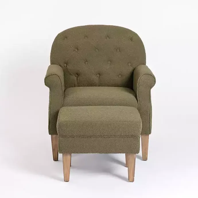 Hot Kirklands Home Olive Boucle Tufted Chair & Ottoman Set Green