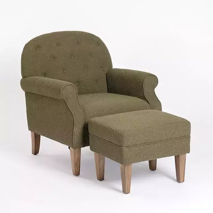 Hot Kirklands Home Olive Boucle Tufted Chair & Ottoman Set Green