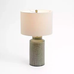 Clearance Kirklands Home Olive Green Grid Ceramic Table Lamp Tan