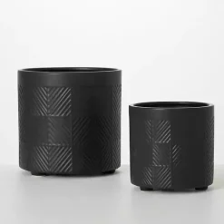 Clearance Kirklands Home Onyx Textured Ceramic Footed Planters, Set of 2 Black