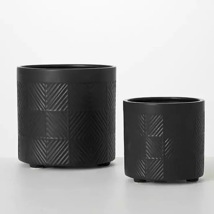 Clearance Kirklands Home Onyx Textured Ceramic Footed Planters, Set of 2 Black
