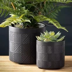 Clearance Kirklands Home Onyx Textured Ceramic Footed Planters, Set of 2 Black