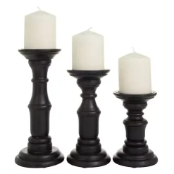 Kirklands Home Onyx Turned Wood 3-pc. Candle Holder Set Black