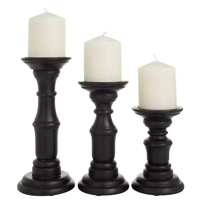 Kirklands Home Onyx Turned Wood 3-pc. Candle Holder Set Black