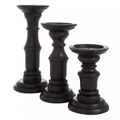 Kirklands Home Onyx Turned Wood 3-pc. Candle Holder Set Black