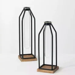 Sale Kirklands Home Open Iron Frame Tube Vases, Set of 2 Black