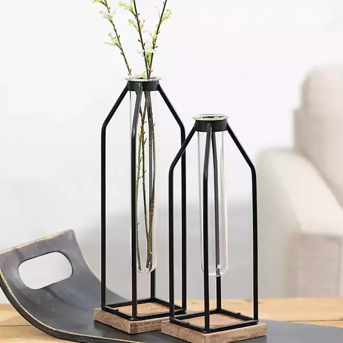 Sale Kirklands Home Open Iron Frame Tube Vases, Set of 2 Black