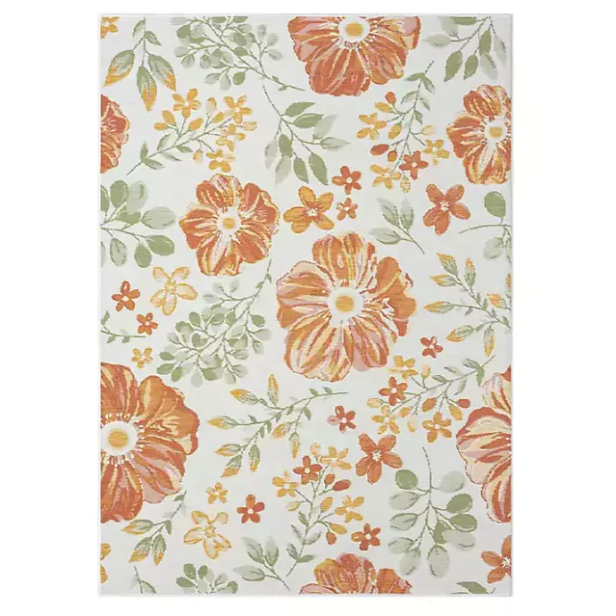 Sale Kirklands Home Orange & Green Floral Reversible Outdoor Rug, 5x7