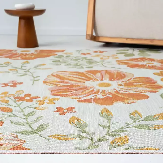 Sale Kirklands Home Orange & Green Floral Reversible Outdoor Rug, 5x7