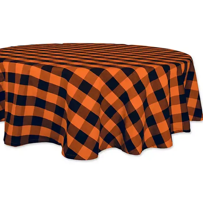 Online Kirklands Home Orange and Black Buffalo Check Round Tablecloth
