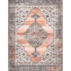 Kirklands Home Orange Distressed Medallion Washable Runner