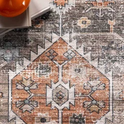 Kirklands Home Orange Distressed Medallion Washable Runner