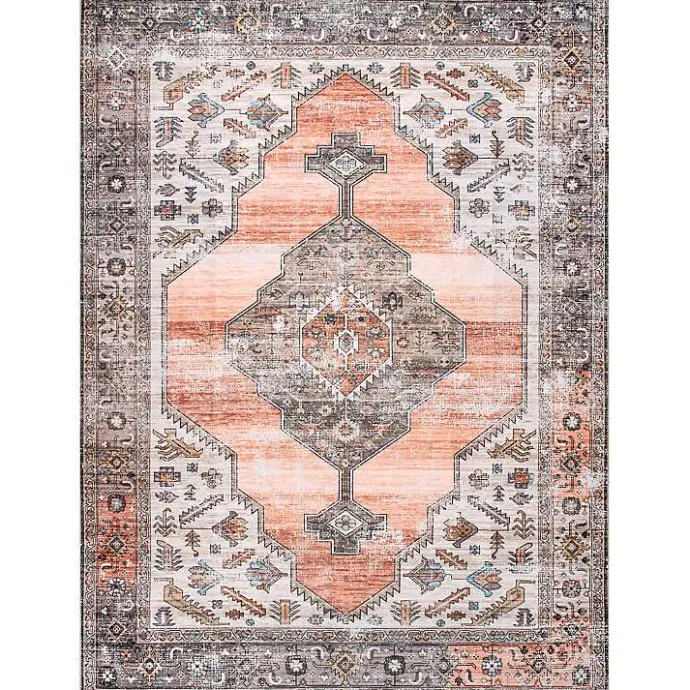 Outlet Kirklands Home Orange Distressed Medallion Washable Area Rug, 3x5