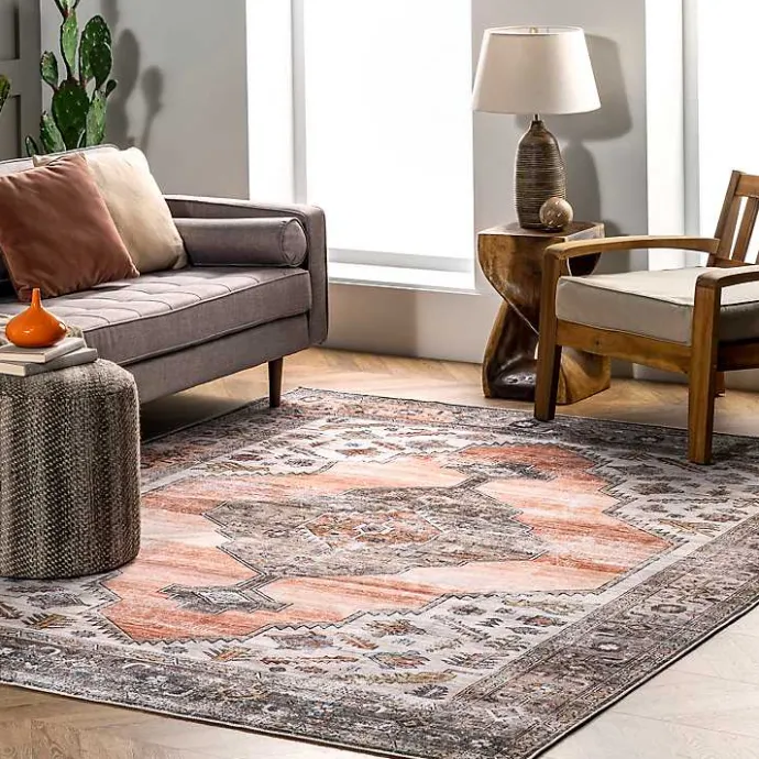 Outlet Kirklands Home Orange Distressed Medallion Washable Area Rug, 3x5