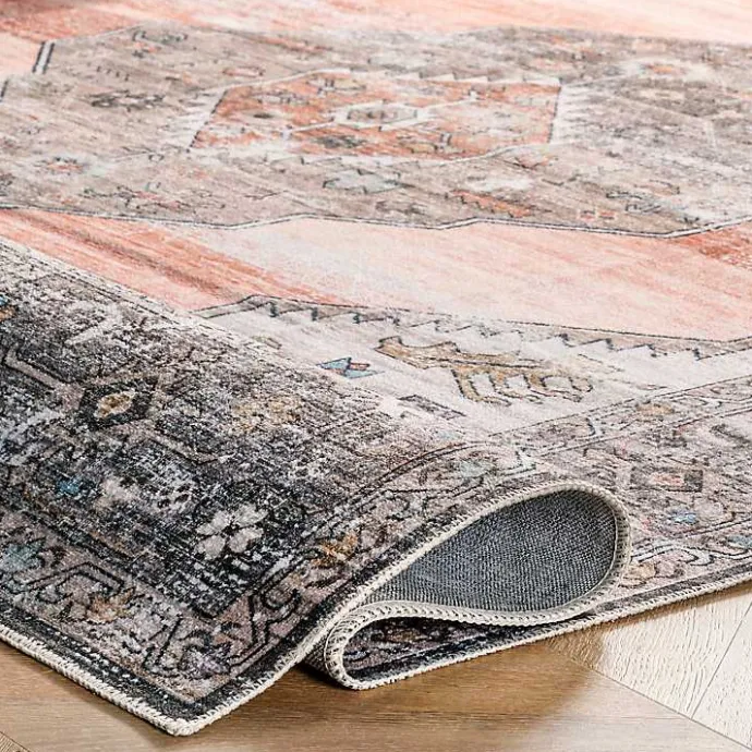 Outlet Kirklands Home Orange Distressed Medallion Washable Area Rug, 3x5