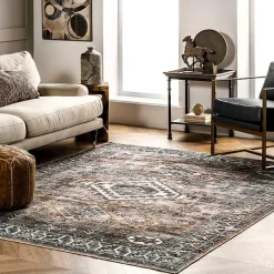 Sale Kirklands Home Orange Global Pattern Washable Area Rug, 4x6