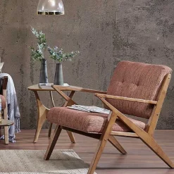 Sale Kirklands Home Mid-Century Pecan Finish Accent Chair Orange