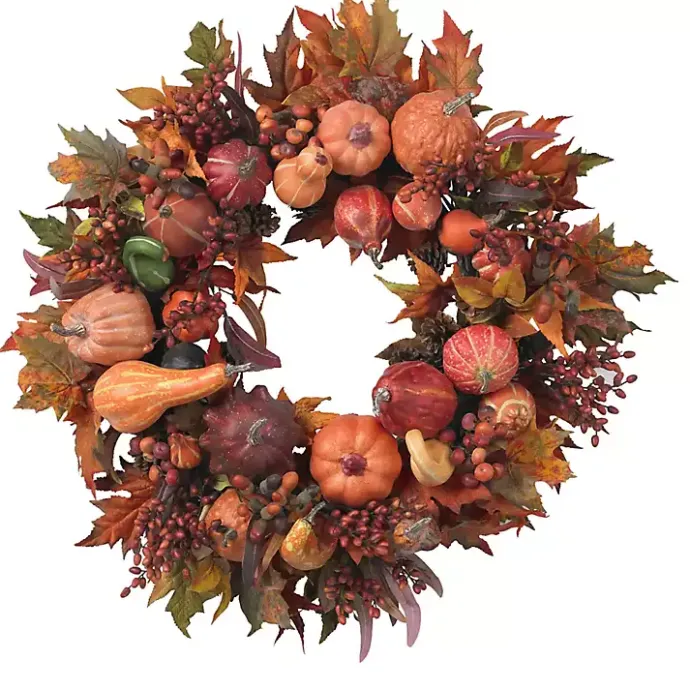 Clearance Kirklands Home Orange Pumpkin Gourd and Berry Wreath