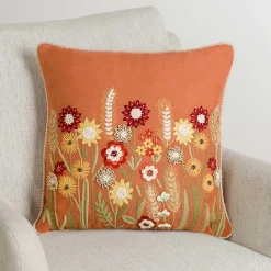 Best Kirklands Home Rust Embroidered Floral Throw Pillow Orange