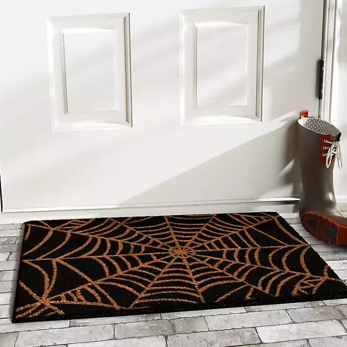 Hot Kirklands Home Orange Spiderweb Halloween Doormat
