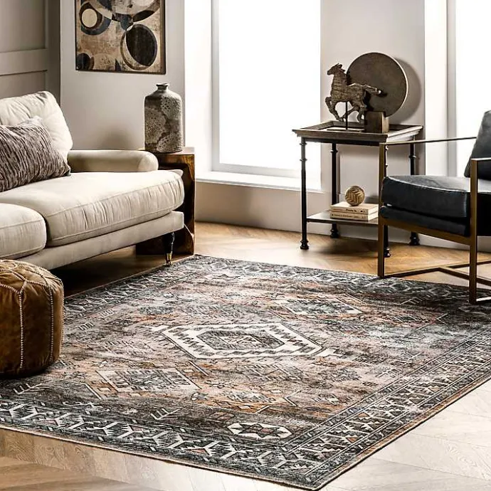 Sale Kirklands Home Orange Tribal Washable Area Rug, 6x9