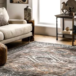 Sale Kirklands Home Orange Tribal Washable Area Rug, 6x9