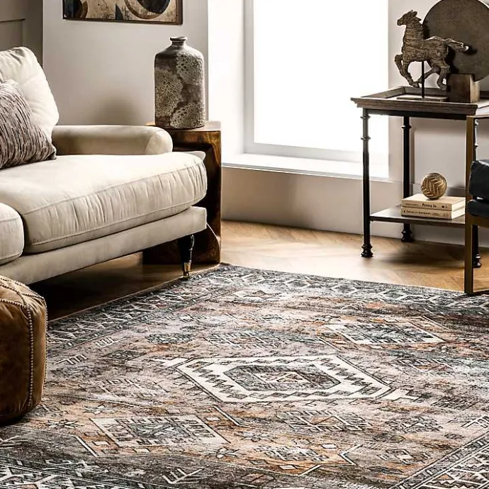 Sale Kirklands Home Orange Tribal Washable Area Rug, 6x9