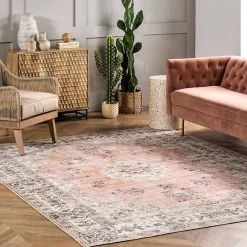 Best Kirklands Home Vintage Floral Washable Runner Orange