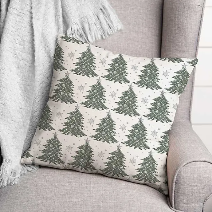 Kirklands Home Ornate Trees Christmas Pillow Green