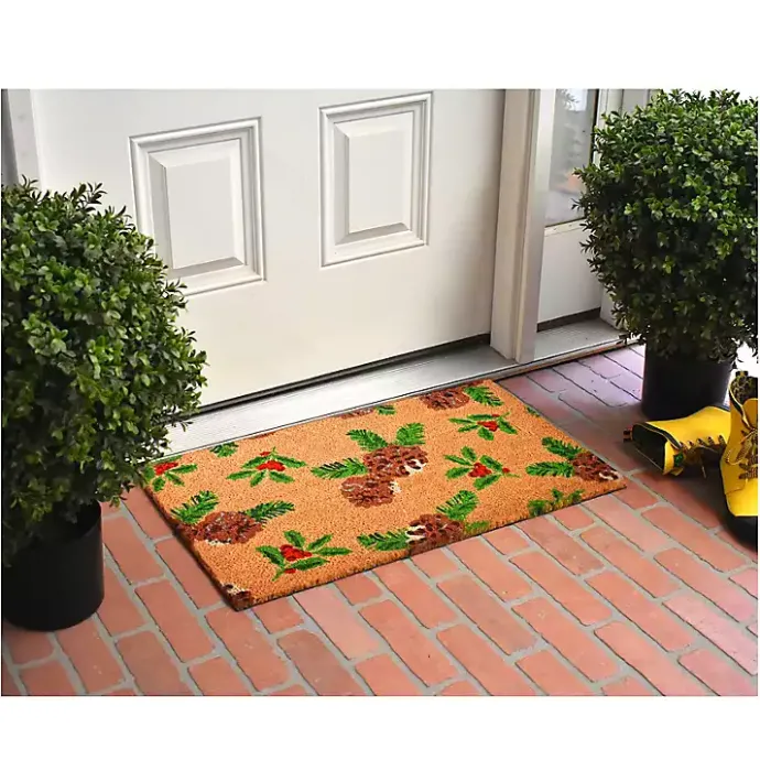 Best Kirklands Home Outdoor Holly and Pine Christmas Doormat