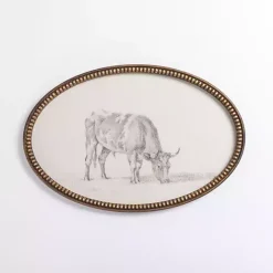 Best Kirklands Home Oval Cow Sketch Beaded Framed Art Print